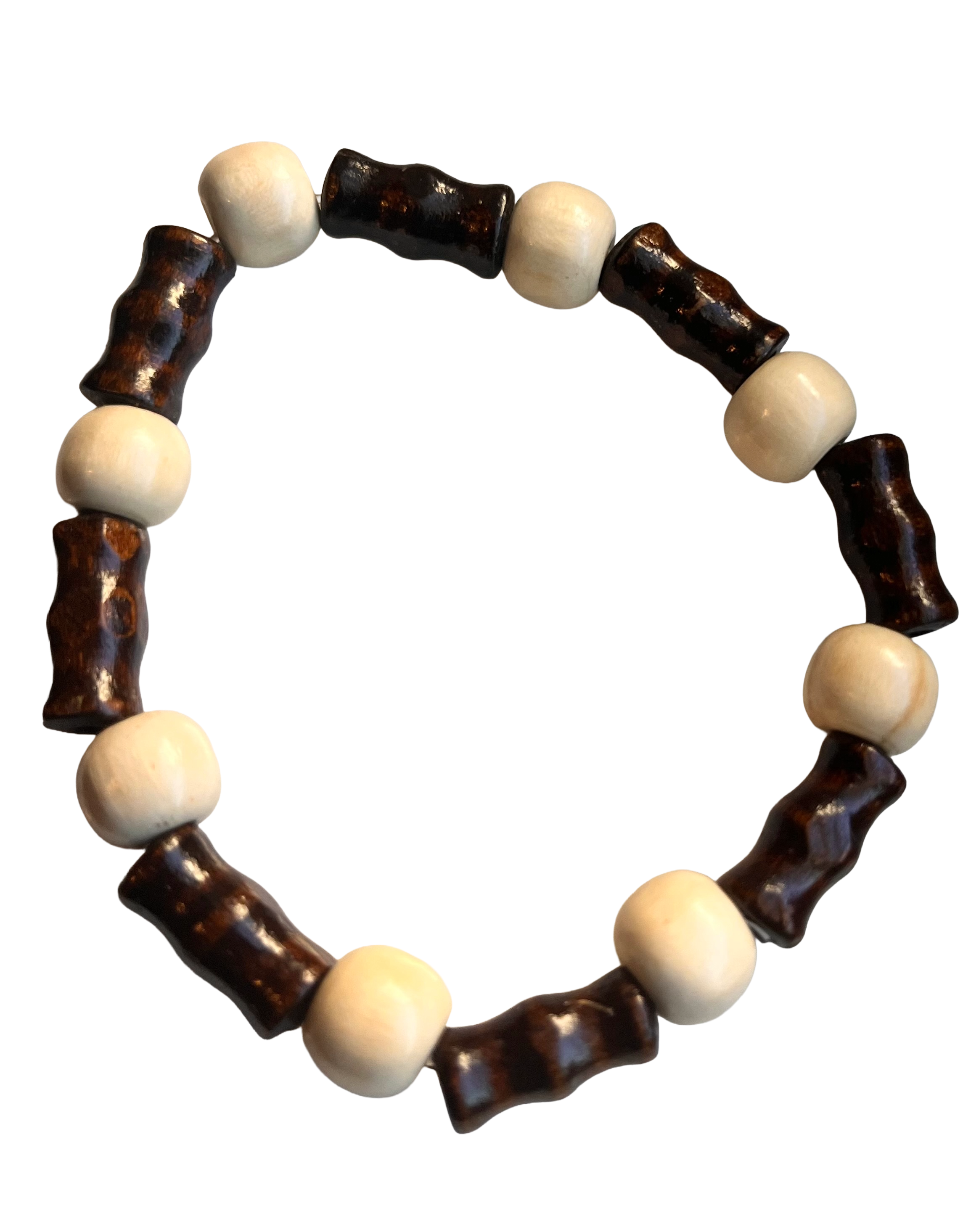 Brown and Cream Beaded Wooden Bracelet