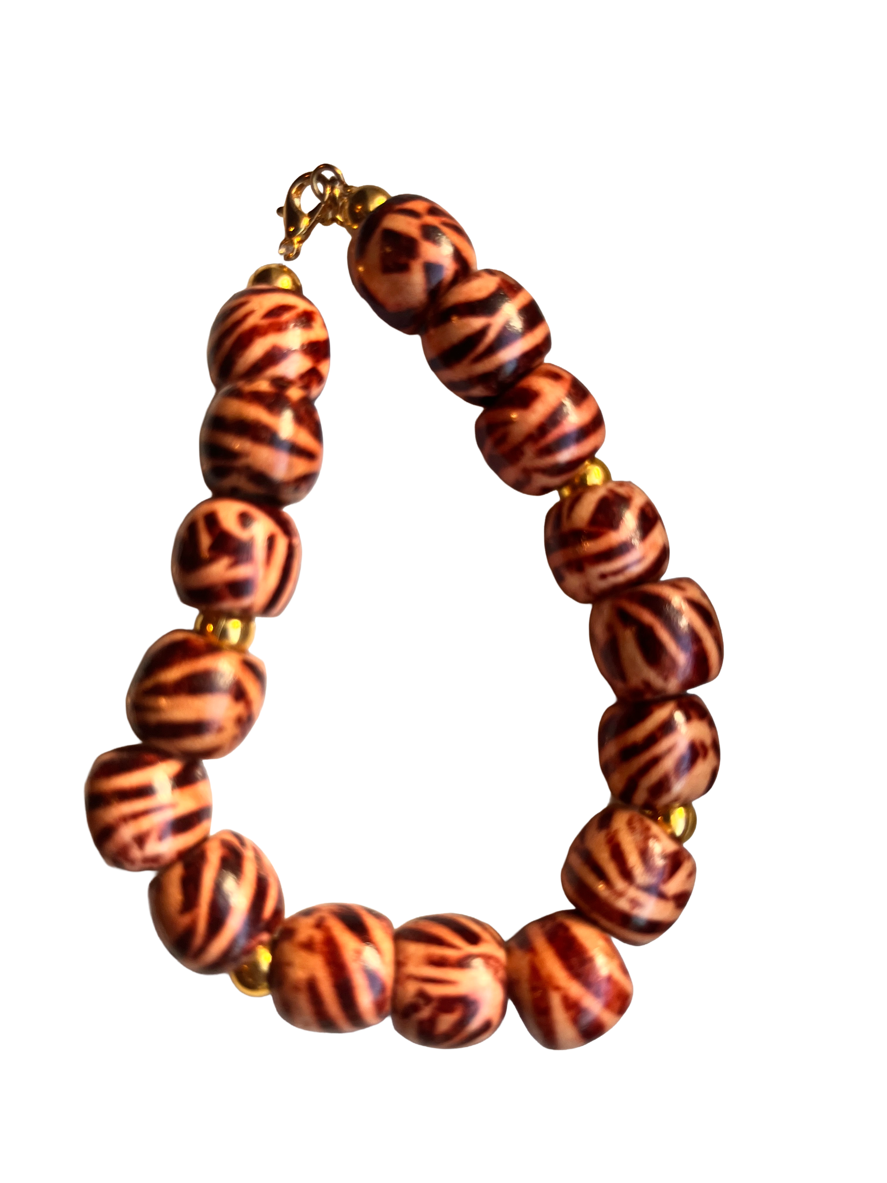 Stripped Wooden Beaded Bracelet